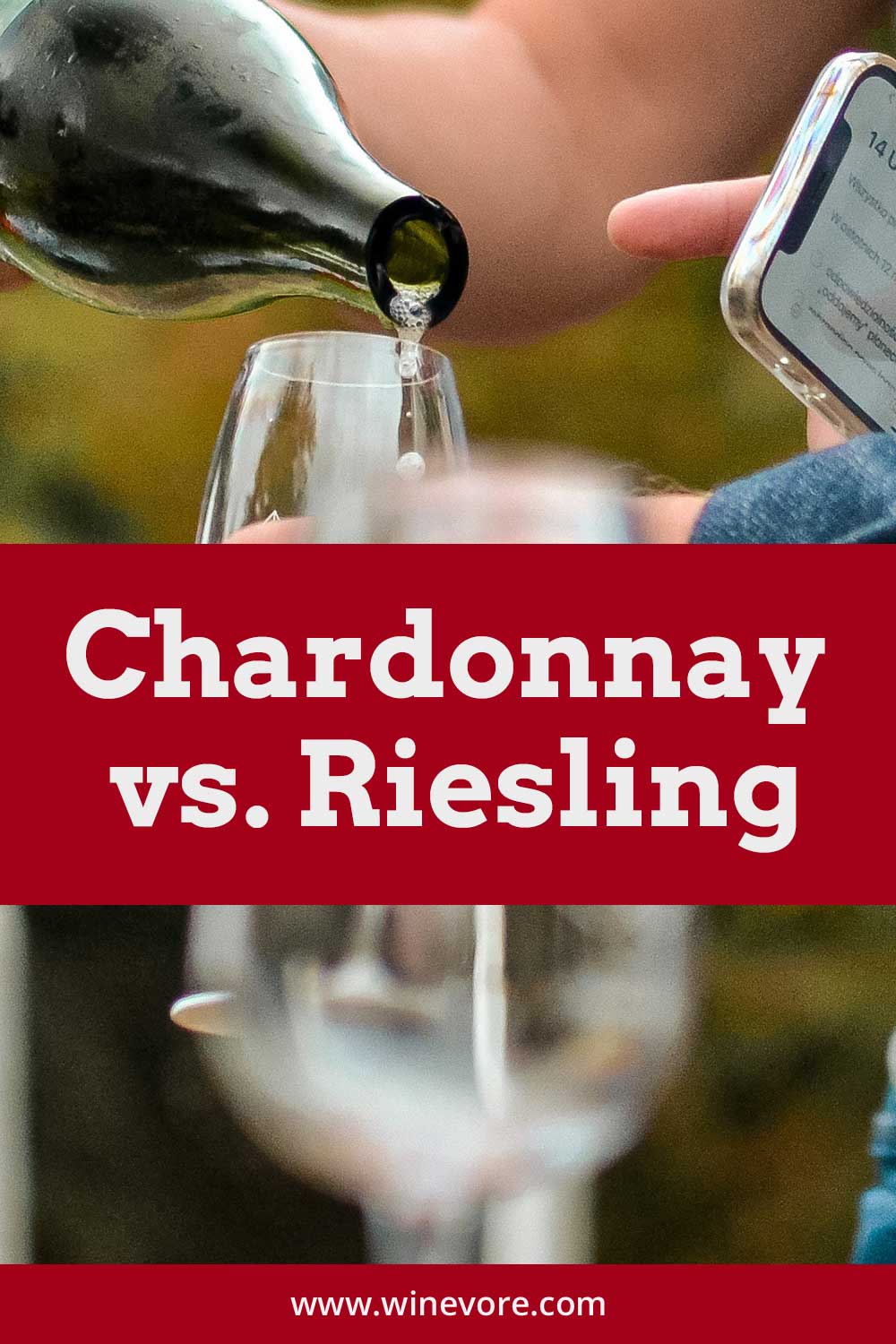 White wine being poured from a bottle - Chardonnay vs. Riesling