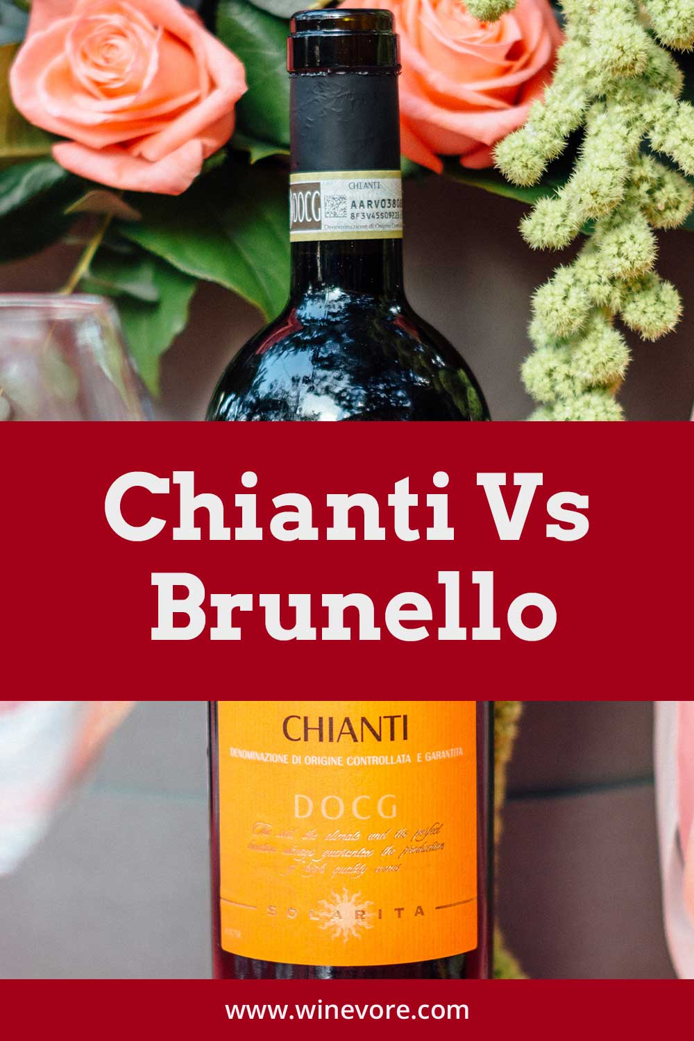 A bottle of Chianti with yellow tag on it - Chianti Vs. Brunello