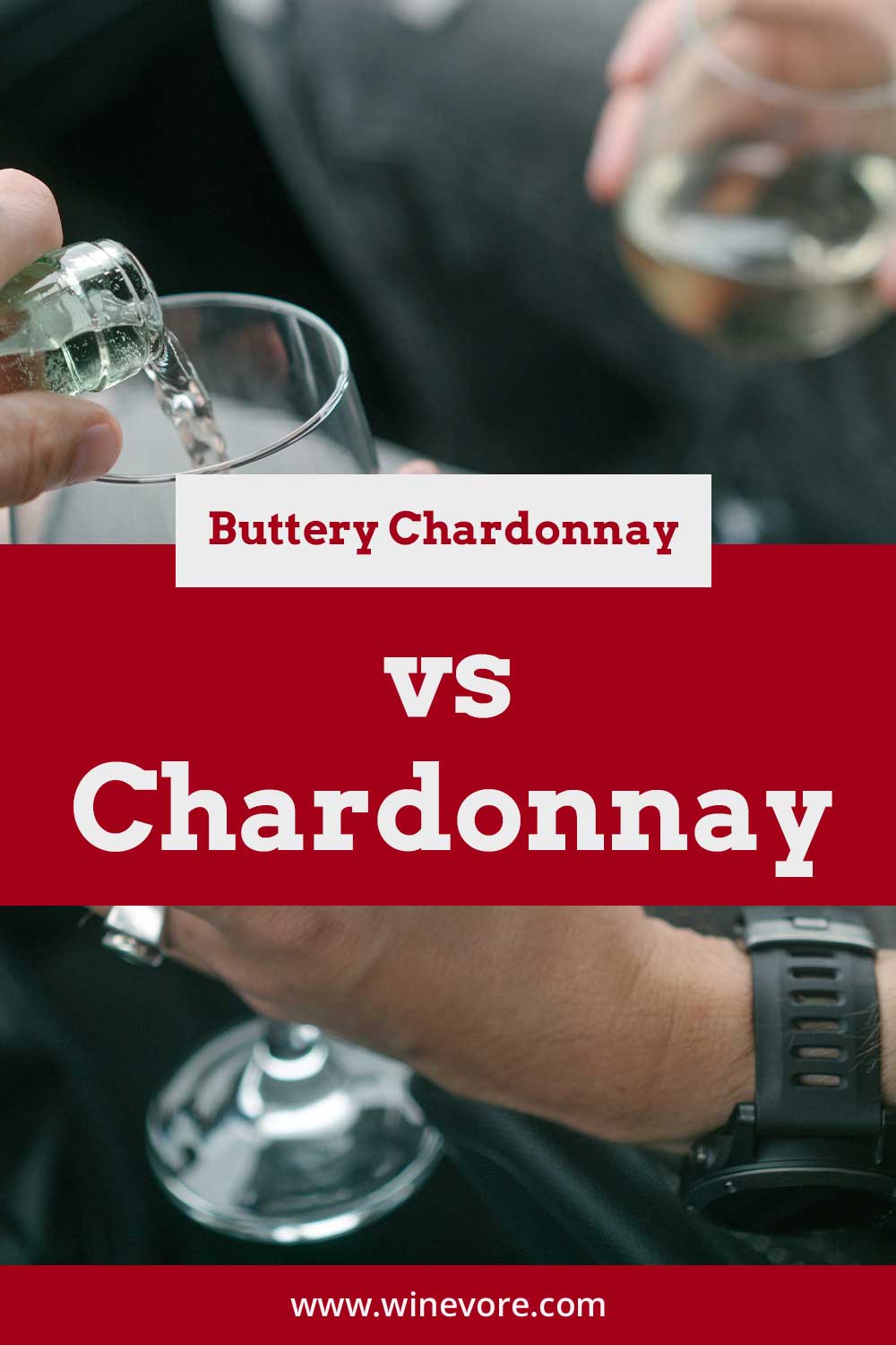Pouring white wine into a glass - Buttery Chardonnay vs Chardonnay.