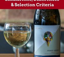 A glass of wine near a wine bottle on a wooden surface - Viognier vs. Pinot Grigio: Similarities, Differences & Selection Criteria