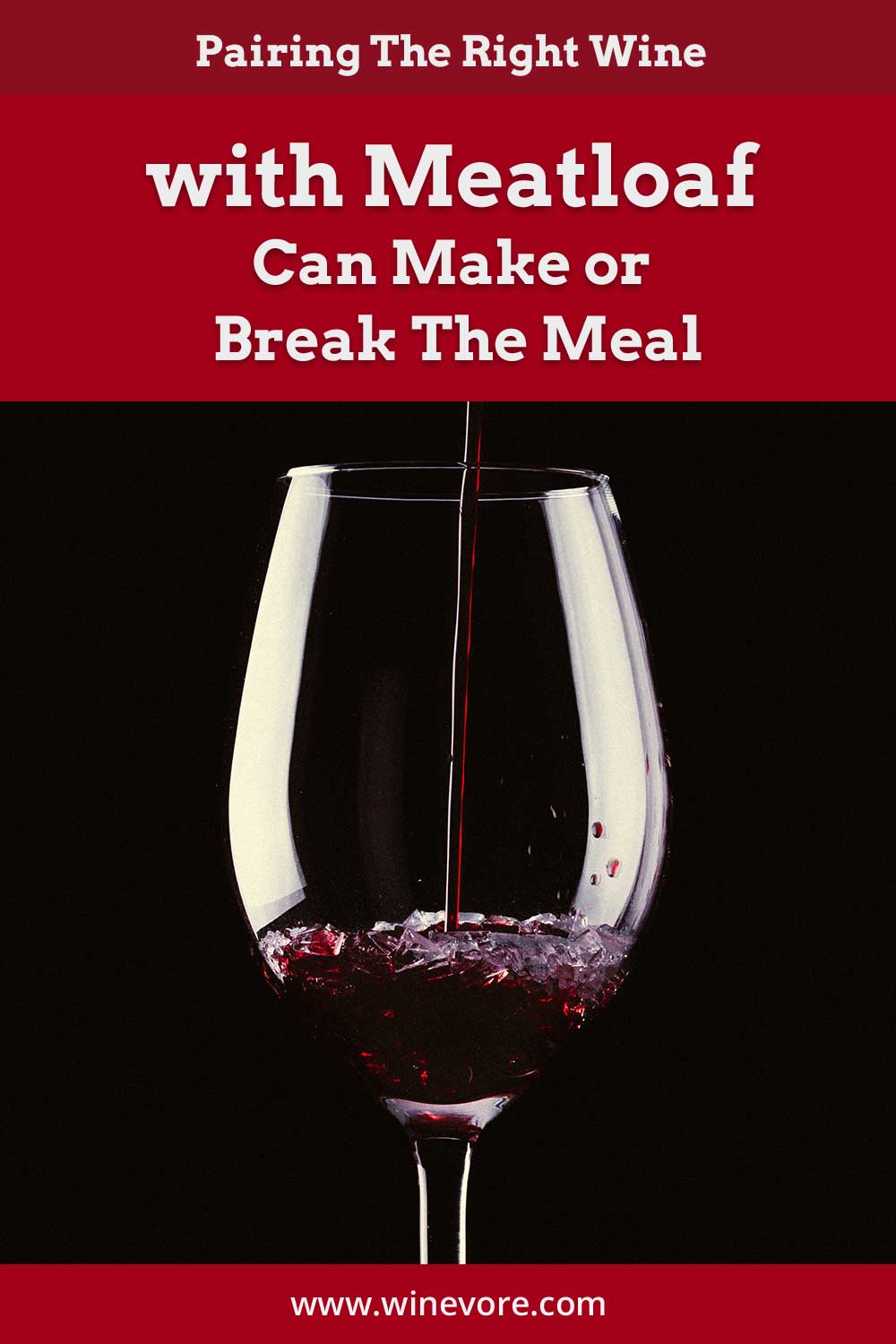 Red wine pouring into a wine glass in front of a black background - Pairing The Right Wine with Meatloaf.