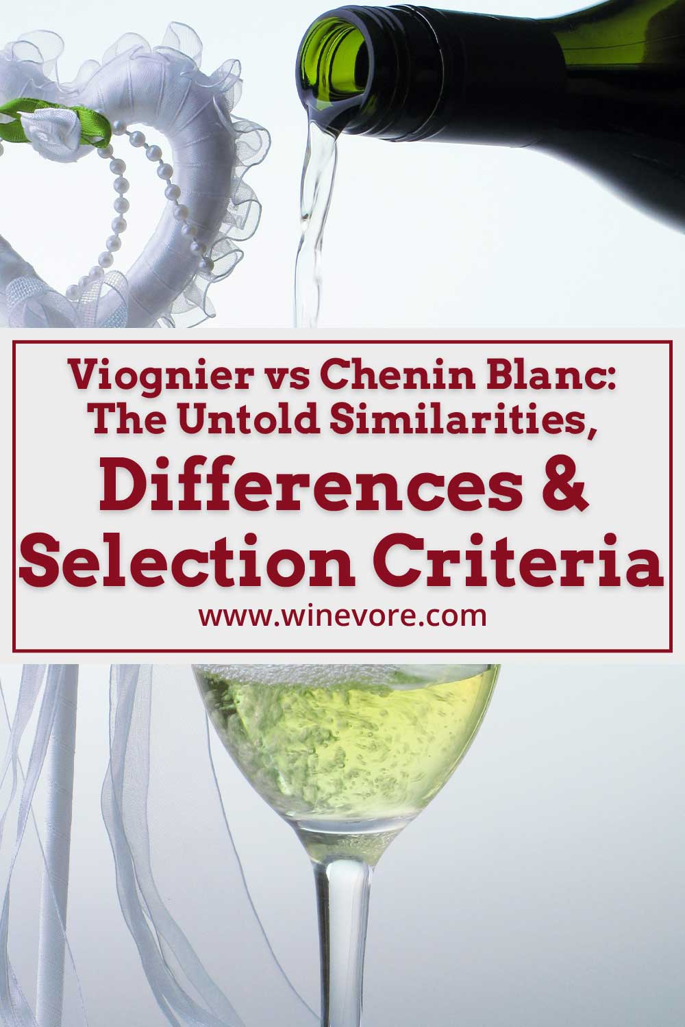 Wine being poured into a glass in front of a white background - Viognier vs Chenin Blanc.