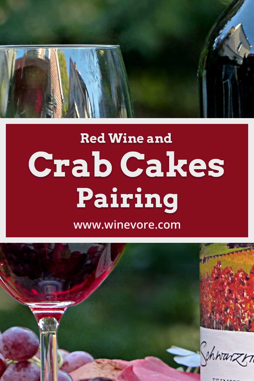 Wine glass and a wine bottle - Red Wine and Crab Cakes Pairing.