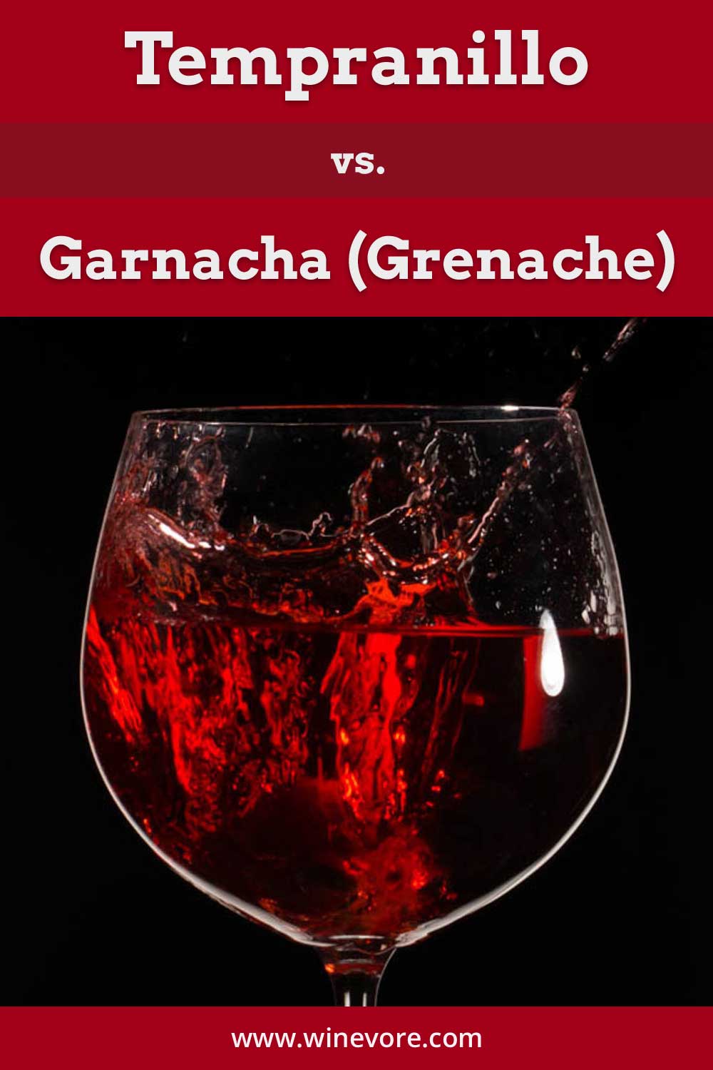 Red wine splashing in a glass - Tempranillo vs. Garnacha (Grenache).